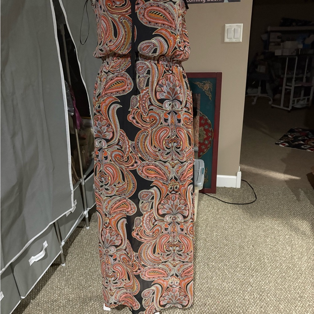 Enfocus Studio NWOT Sz 6 Black & Orange Paisley maxi sun Dress - Picture 4 of 12